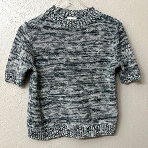 Garnet Hill Womens Green & White Marled Knit Short Sleeve Sweater Tee Size M